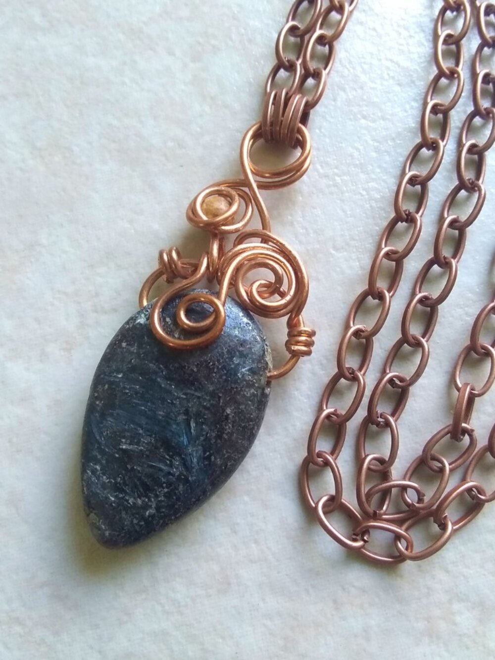 Moody. Eclectic. Beautiful. Copper Wire Wrapped Teardrop Stone Pendant Necklace
